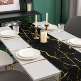 Tafelloper, modern, linnen, zomer, 40 x 140 cm, zwart marmer, gouden textuur, abstract kunsttafelkleed voor eettafel, feest, bruiloft, Pasen, woonkamer