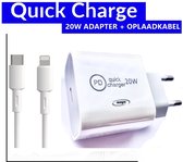 20W Adapter + Oplaadkabel Lightning USB-C - Snellader Geschikt voor IPhone X/11/12/13/14/15 - Wit - Oplader + Kabel / Fast Adapter