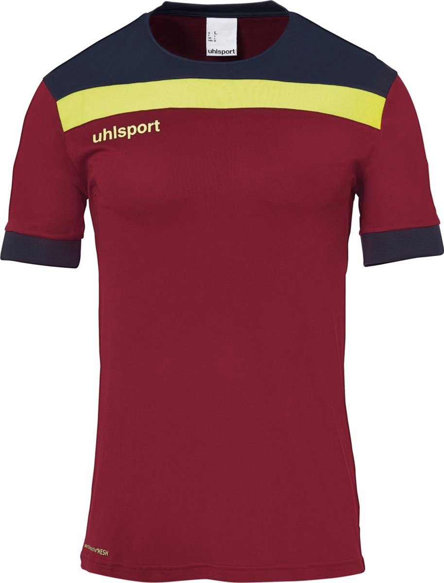 Uhlsport Offense 23 Shirt Korte Mouw Heren - Bordeaux / Marine / Fluogeel | Maat: S