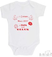 100% katoenen Romper "Ik ben stoer Mama is sexy & Papa heeft geluk Katoen Wit/rood Maat 56/62