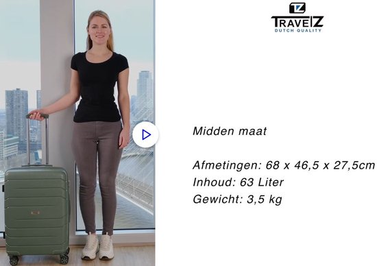 TravelZ Big Bars Reiskoffer Middenmaat 68cm - Trolley 63 ltr met TSA-slot en dubbele wielen - Zwart - Travelz