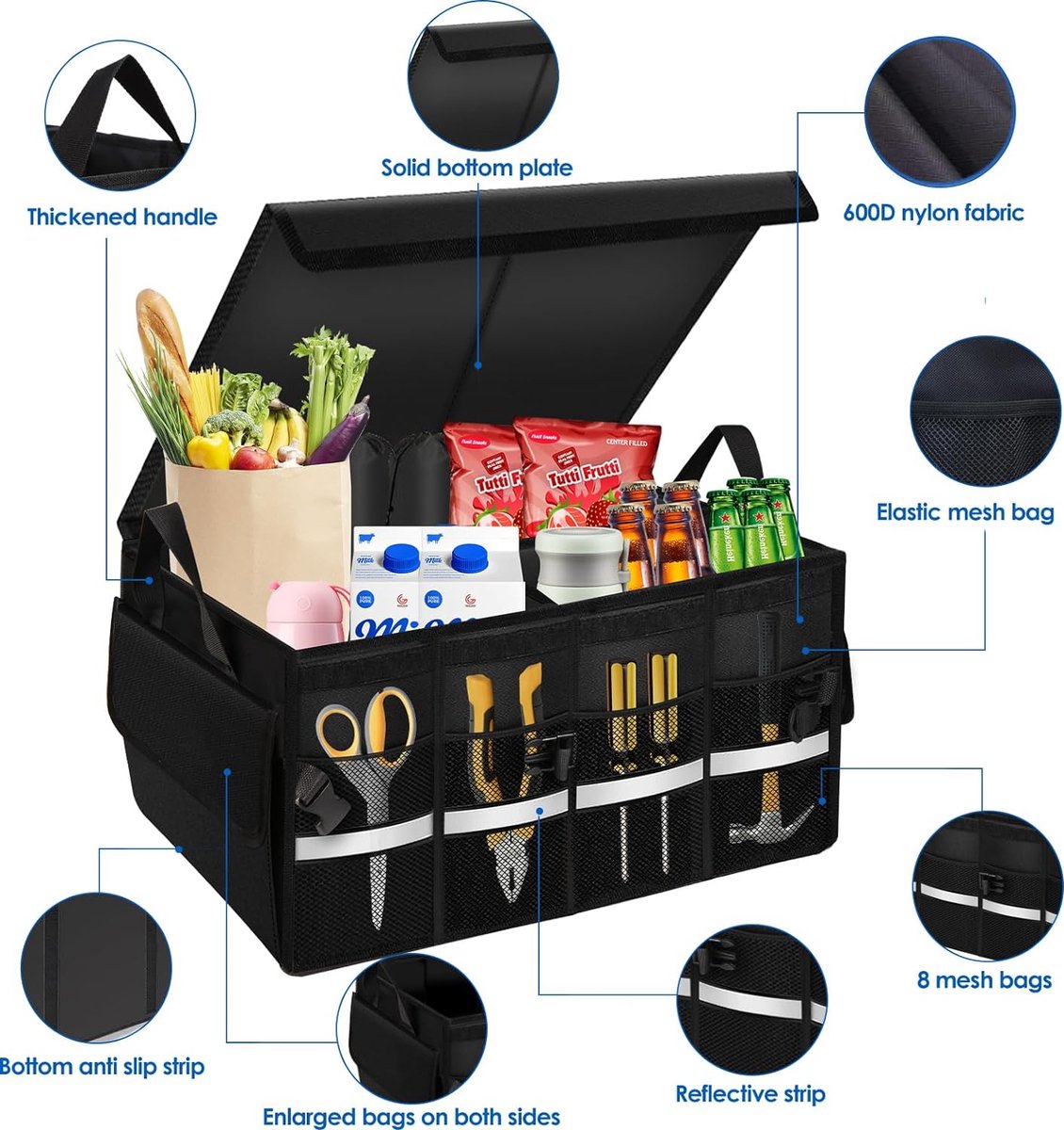 COSTWAY Auto-Kofferbak-Organizer met Deksel, 51 Liter, Opvouwbare SUV