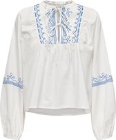 Only Blouse Onlnew Monica Edda Life Ls Emb Top 15323022 Cloud Dancer/blue Dames Maat - L