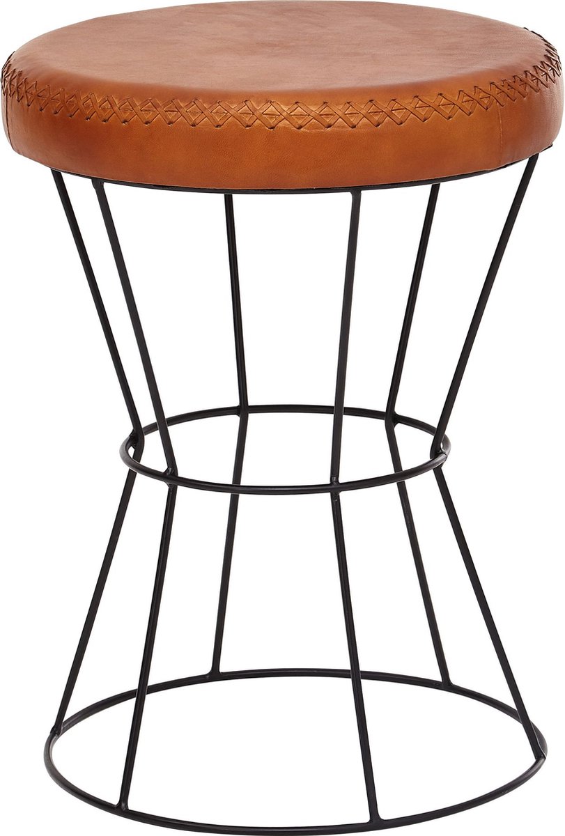 Poef bruin leer 52x40x52 cm