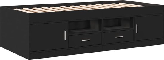 vidaXL - Slaapbank - met - lades - 75x190 - cm - bewerkt - hout - zwart