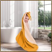 Baby badhanddoek met capuchon, babyhanddoek, 100% katoen, mousseline, zachte babyhanddoek met oren voor pasgeborenen en kinderen, 85 x 85 cm, geel