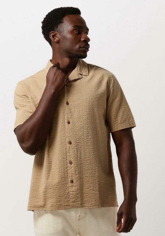 Anerkjendt Akleo S/s Seersucker Shirt Heren - Vrijetijds blouse - Camel - Maat XL