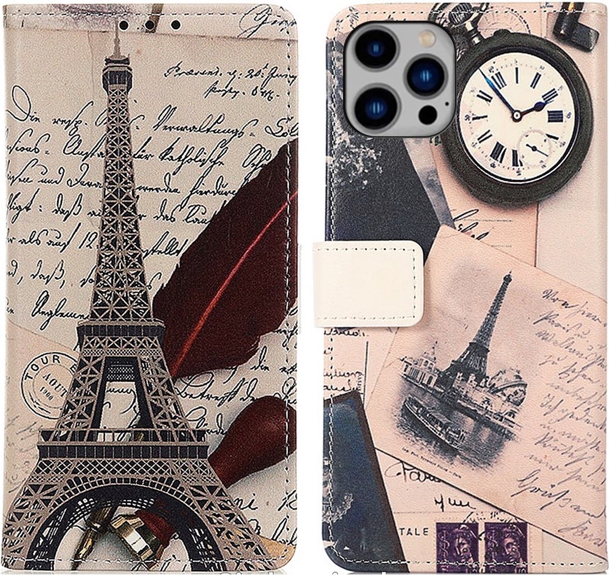 Cityhoesje-iPhone 15 Pro Max – Bookcase – Eifeltoren – Print