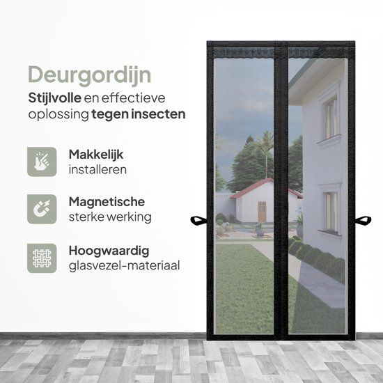 O'DADDY® Deurgordijn Deluxe FIBER - Magnetisch Vliegengordijn - Voor Nieuwbouw en Standaard Deuren - Eenvoudige Installatie - Deurhor Zwart - 92x210 cm