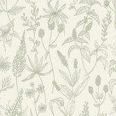 Papier peint rustique Profhome 373635-GU papier peint intissé légèrement texturé avec motif floral vert mat blanc argenté 5,33 m2