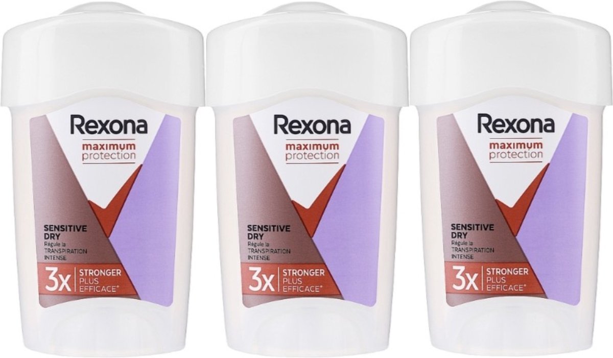 Goedkoopste Rexona Max. Protection Cream Sensitive Dry Deodorant - 3x45ml - 3x Sterker en Effectiever 96H Lang - Meest Gekozen Deo - Deodorant Vrouw Voordeelverpakking
