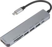 By Qubix HDMI USB C Hub met voeding – 7in1 - 1x 4k HDMI - 3x USB 3.0 - 2x kaartlezer - 1x USB C - Space gray - Universeel