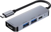 By Qubix HDMI USB C Hub met voeding - HDMI 4k kwaliteit - 2x USB 3.0 - 1x USB C – 4in1 - Universeel - Space gray