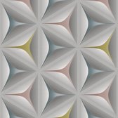 3D behang Profhome 960422-GU vliesbehang licht gestructureerd met grafisch patroon mat grijs roze blauw 5,33 m2