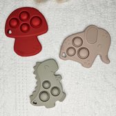 Bijtring pop-it- 3 stuks- baby- dino-olifant-paddestoel-tandverzorging baby