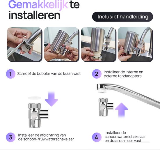 Stapsgewijze installatie van het kraanfilter.