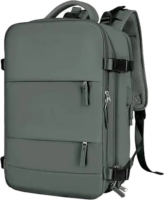 Sustainably C Reistas - Handbagage - Rugzak - Waterdicht - Outdoor - Unisex - Compact - USB-poort - Verschillende vakken - 42x31x17 cm - Legergroen