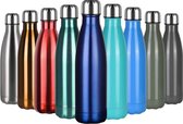 Roestvrijstalen waterfles, Kleur: blauw 500 ml - vacuümgeïsoleerde thermosfles - dubbelwandige flessen - BPA-vrije, lekvrije waterfles voor sport, school, fitness (inclusief 1 reinigingsborstel)