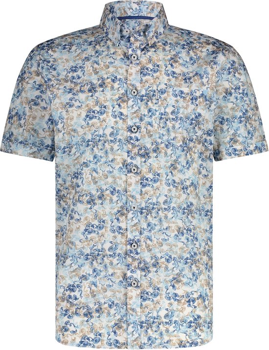 State of Art - Short Sleeve Overhemd Print Blauw Beige - Heren - Maat 4XL - Regular-fit