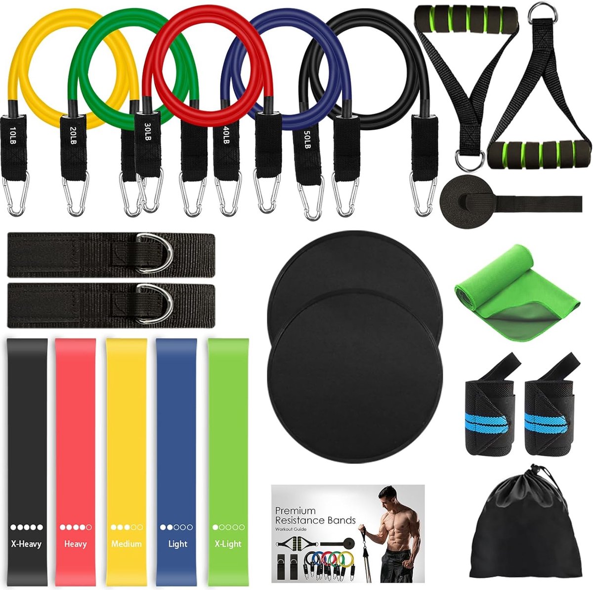 Weerstandsbanden Set - Trainingsbanden voor Fitness - Combineerbare Weerstandsbanden - Verschillende Weerstandsniveaus - Complete Fitnessbanden Set - Inclusief Draagtas en Accessoires