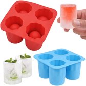 2 stks Ice Cube Trays Siliconen 4 Giant Ice Cube Maker Cup Shape Ice Cube Mold Zomer Bar Party Bier Ijsdrank Whishy Tool Accessoires (Rood+Blauw)