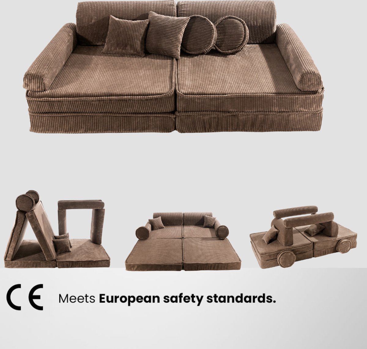 Linodino® Speelbank, kinderbank van schuim bouwstenen, speelbank voor kinderen en knuffelhoek in de kinderkamer, zonder harde onderdelen, 14 kleuren naar keuze, kiezelgrijs