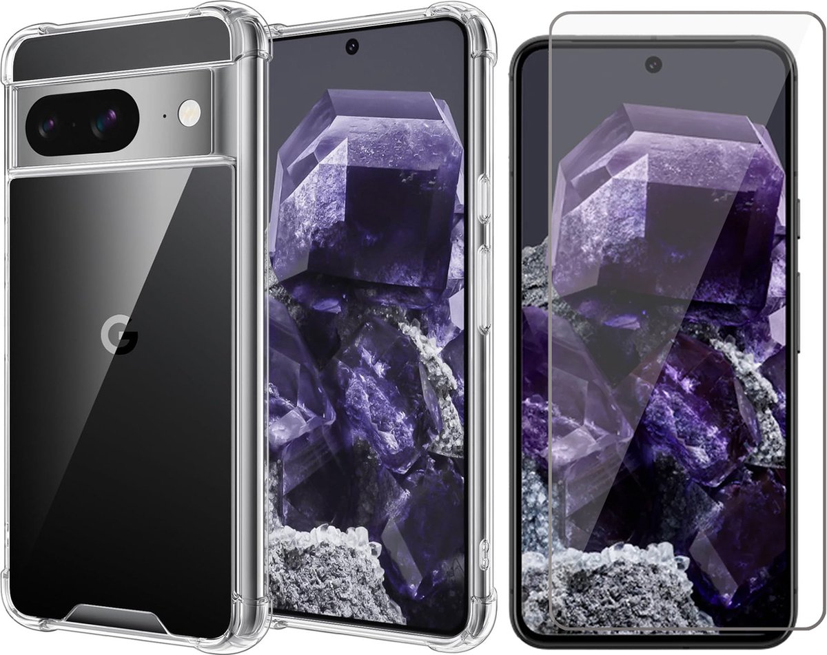 Hoesje geschikt voor Google Pixel 8 - Screenprotector Glas - Shockproof Transparant