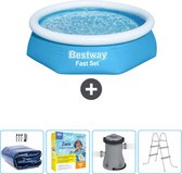 Bestway Rond Opblaasbaar Fast Set Zwembad - 244 x 61 cm - Blauw - Inclusief Solarzeil - Onderhoudspakket - Pomp - Ladder