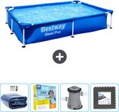 Bestway Rechthoekig Steel Pro Zwembad - 221 x 150 x 43 cm - Blauw - Inclusief Solarzeil - Onderhoudspakket - Pomp - Vloertegels