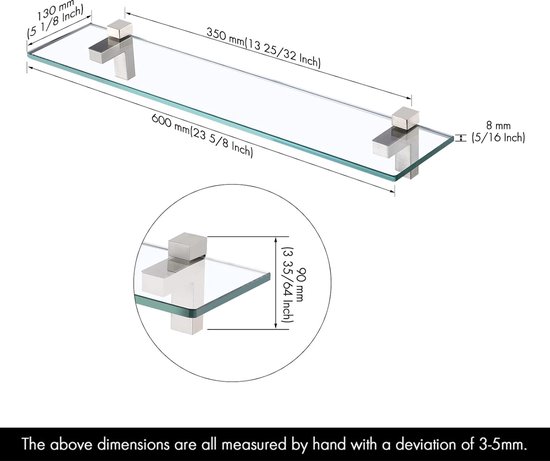 Tempered Glass Bathroom Shelf Shower Organizer Wall Mounted, Polished Bracket Al