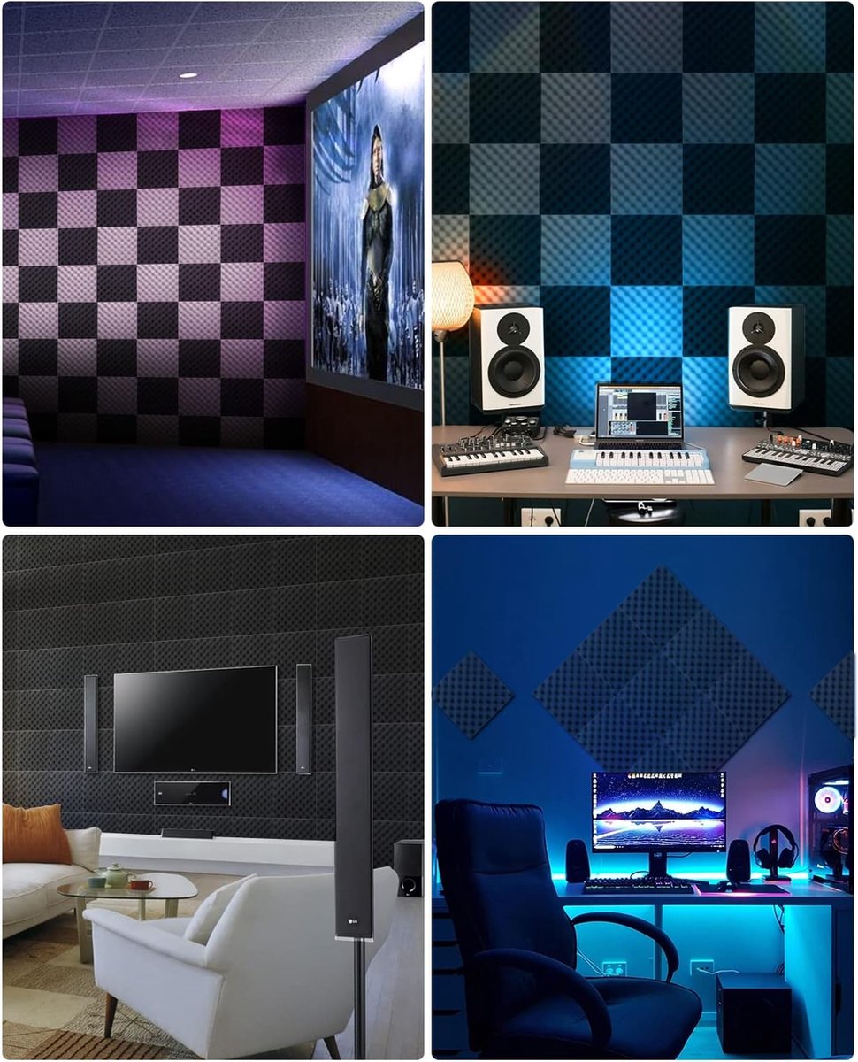 Zelfklevend akoestisch schuim 12 stuks - geluidsabsorbers - 30 X 30 X 25cm - geluidsisolatie - studio decoratie - podcast akoestische panelen