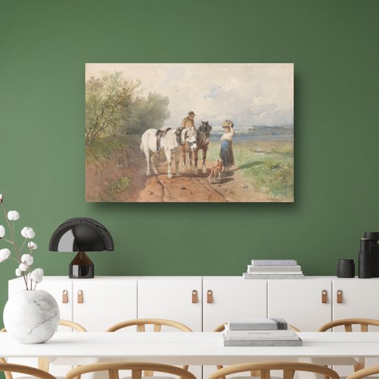 Chat sur un chemin de campagne - Portrait d'Anton Mauve - Portrait de Paarden - Peinture sur toile Animaux - Tableaux modernes - Toile - Décoration murale salon 60x40 cm