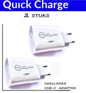 Adaptateur 20W - 2 Pièces - Adaptateur USB-C - Chargeur Rapide - Wit - Universel - Chargeur Fast - Bloc de Charge - Charge Quick - Chargement