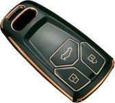 Zachte TPU Sleutelcover - Geschikt voor Audi A4 / A5 / A6 / A7 / S4 / S5 / S6 / Q5 / TT / RS - Donkergroen met Goud - Sleutel Hoesje Cover - Auto Accessoires