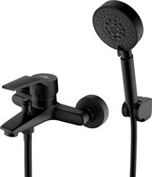 Auralum Robinet Baignoire Noir avec Douchette à Main 5 Jets, Mitigeur Douche avec Support et Flexible 1,5m, Robinet Bain Douche Mural en Laiton pour Salle de Bain