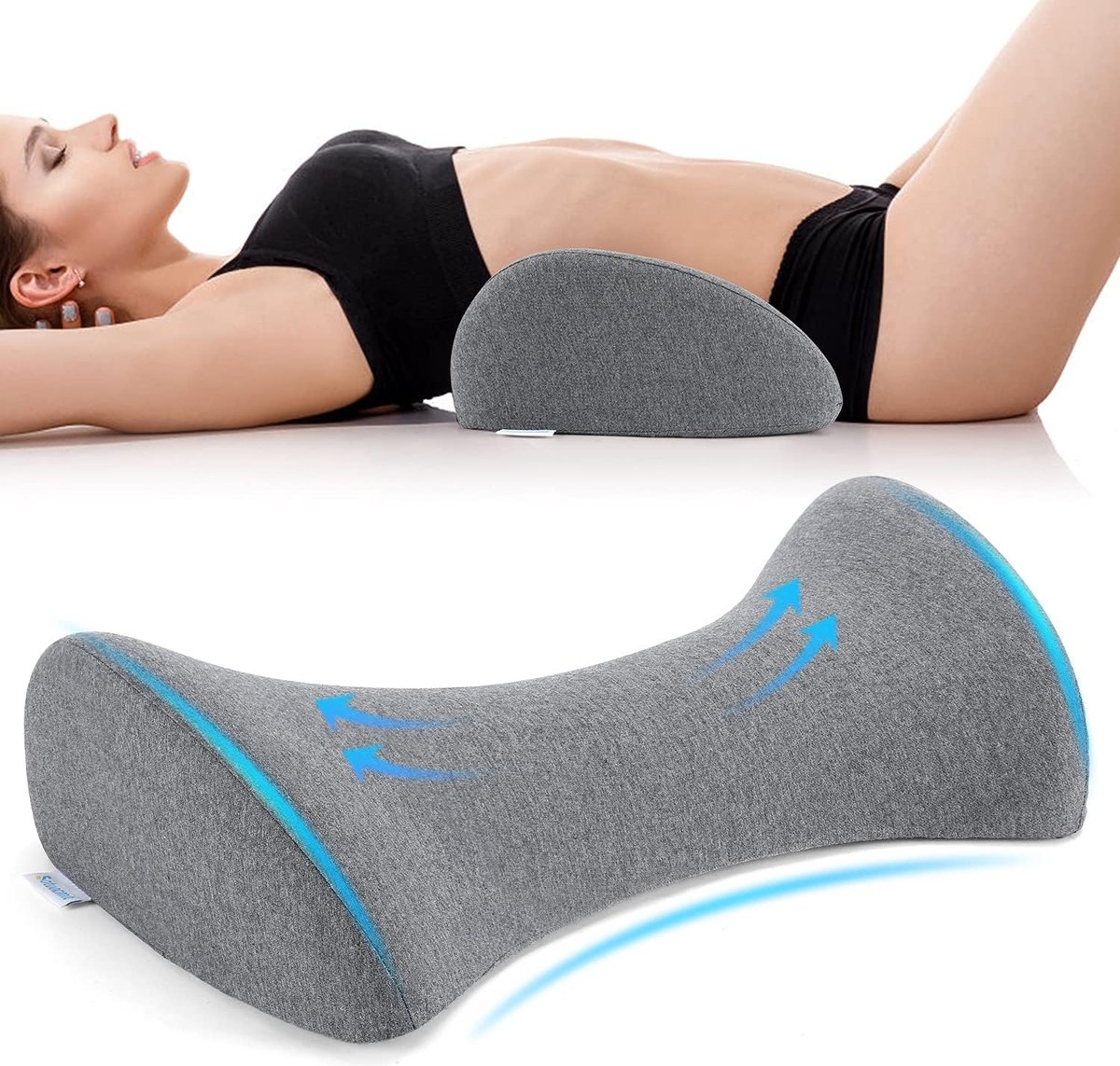 Lendenkussen met Memory Foam Vulling - Rugondersteunend Kussen voor Slapen - Taille Lendenwervel Druk Kussen - Donkergrijs
