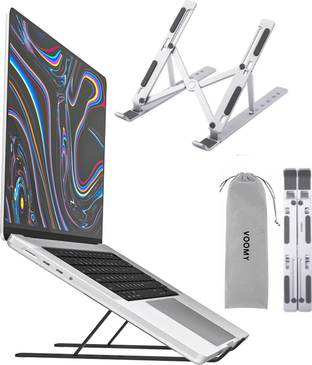 Voomy Office Laptop Standaard - Verstelbaar - Ergonomische Stand - Zilver - Voomy