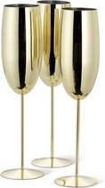 Luxe Champagne glazen set - Goud - RVS - Set van 3 stuks - Flutes