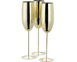 Luxe Champagne glazen set - Goud - RVS - Set van 3 stuks - Flutes