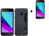 Hoes voor Samsung Galaxy Xcover 4 / 4s Cover TPU Siliconen Hoesje S-Style Zwart + Screenprotector Tempered Gehard Glas