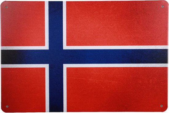 Noorweegse vlag - Tekstbord - Wandbord - Metal sign - Muurplaat - Noorwegen - Metalen wandbord - Mancave decoratie - 20 x 30cm - Cave & Garden