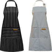 Bastix - 2-delig keukenschort, verstelbaar schort met 2 zakken, machinewasbaar kookschort van katoenlinnen voor dames en heren voor koken, bakken, schilderen, huishoudelijk werk (zwart, grijs)