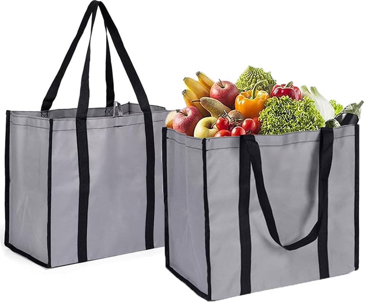 2 Pièces Sac Pliable Courses Réutilisable - Tote Bag Léger Oxford Bleu Et Noir