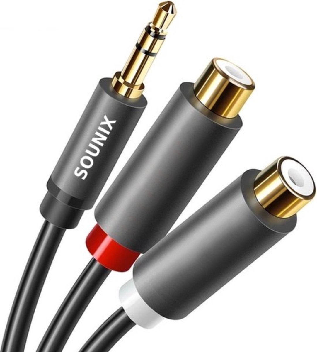 Sounix 3.5 mm Jack naar 2 RCA female audio kabel - 30 cm - Zwart - Sounix