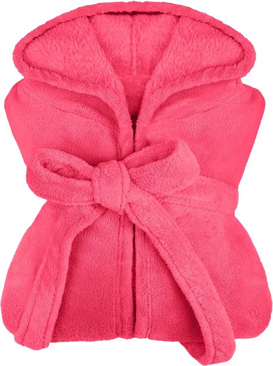 extra zachte badjas met capuchon van knuffelfleece - in moderne kleuren en verschillende maten - Unisex & kuitlengte