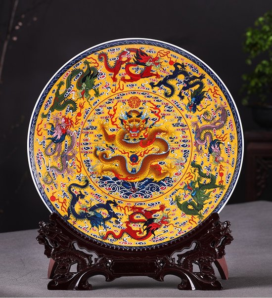 Assiette décorative en céramique d'art/assiette décorative en céramique Jingdezhen/porcelaine de base en bois décorative chinoise ancienne de Kowloon/ensemble chinois traditionnel 26CM