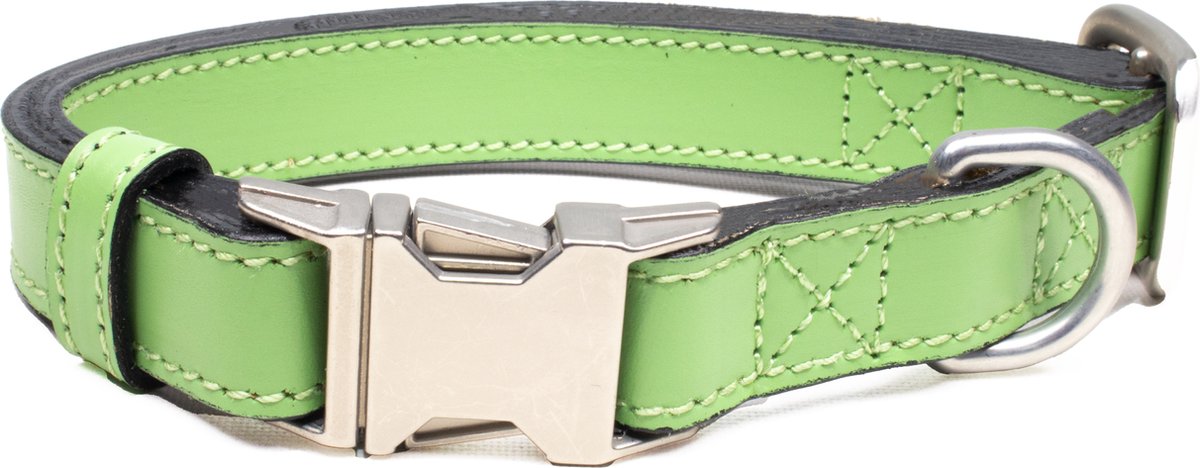 Luxe Halsband voor Honden - Echt Leer / Leder Reflecterend Verstelbaar 29 Cm-42 Cm x 2,5 Cm-groen