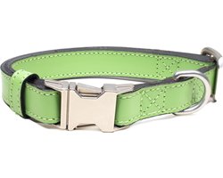 Luxe Halsband voor Honden - Echt Leer / Leder Reflecterend Verstelbaar 29 Cm-42 Cm x 2,5 Cm-groen