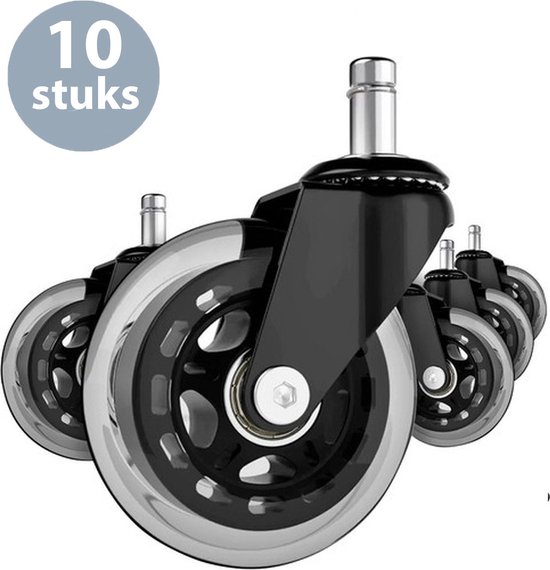 5x Bureaustoelwielen 11x50mm, met Rubber Bekleed, Vloerbeschermend