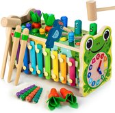 Kikker hamerspeelgoed, drumspeelgoed, xylofoon, 6-in-1 houten speelgoed, multifunctionele speelgoedkist, Montessori-ontwikkelingsspeelgoed, cadeau voor kinderen vanaf 3 jaar, 3, 4, 5, 6, 7, 8 jaar